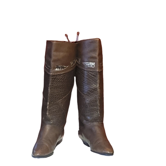 Women Vintage Leather Brown Tall Boots By Footwears Size 8M/Women Pull On Boots/ - Picture 10 of 11